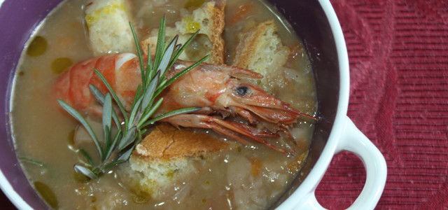 Zuppa di castagne, porcini e gamberi